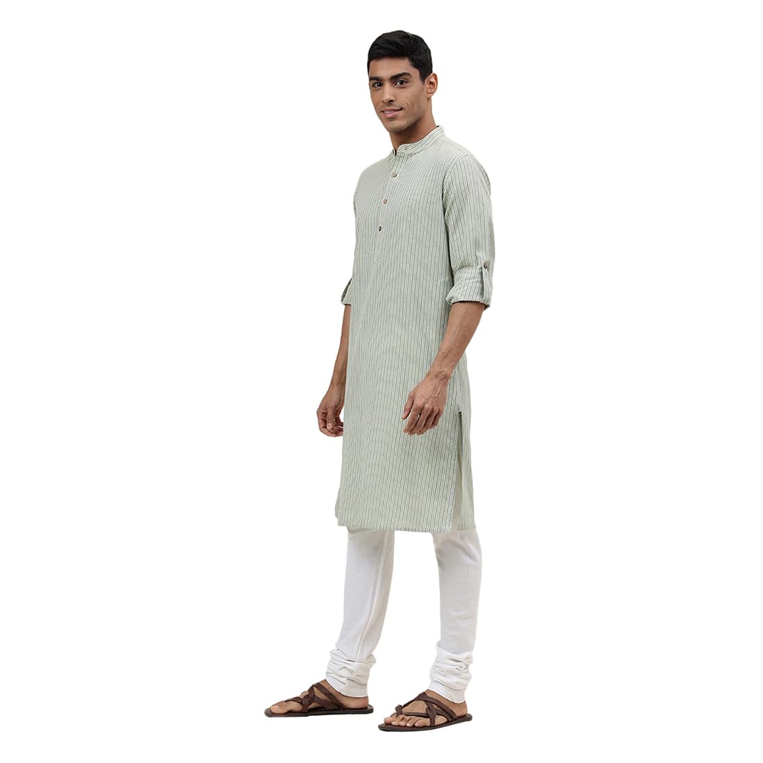 Fabindia MenS Cotton Striped Slim Kurta (1030813Lime_Green