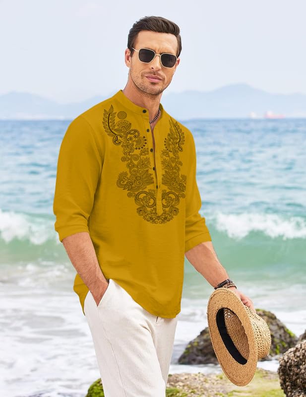 Finivo Fashion MenS Cotton Blend Short Kurta With Full Sleeves And Ethnic Neck Design | Casual Crinkle Texture Kurta With Mandar