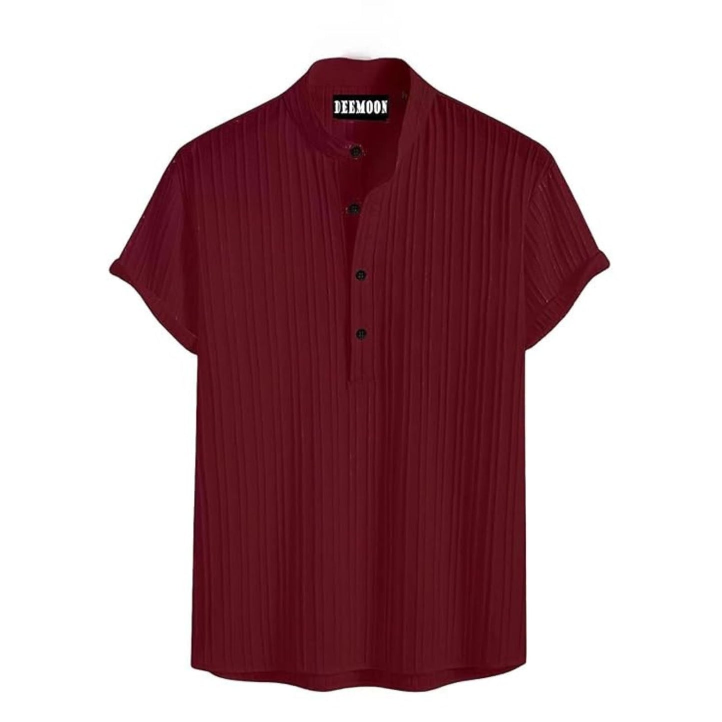 Deemoon MenS Polyster Kurta With Mandarin Collar, Half Placket Buttons, Front Pocket | Half Sleeves | Soft & Breathable Fabric