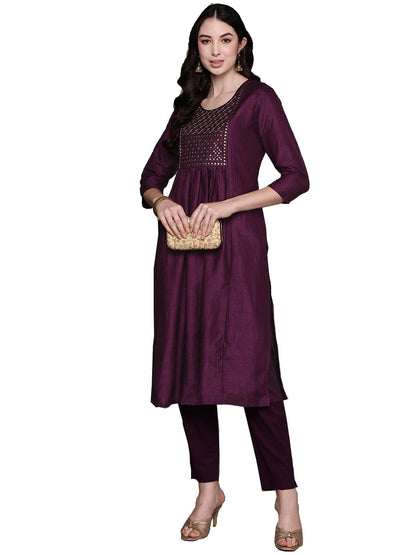 anubhutee Women's Silk Embellished Black A-Line Kurta