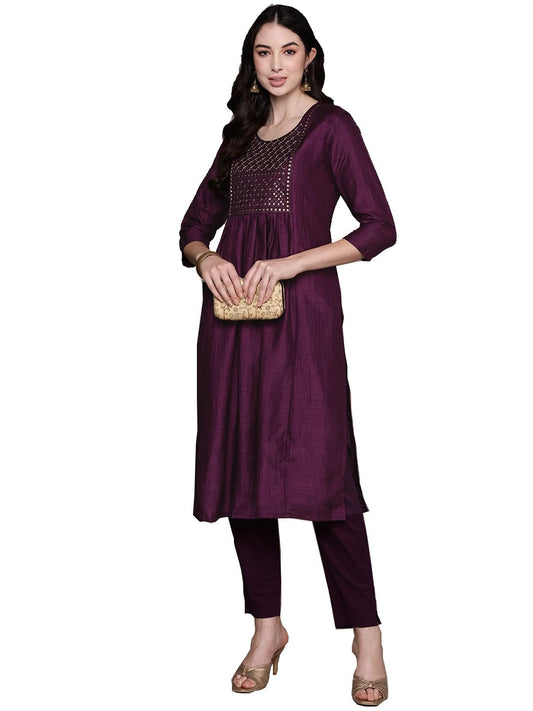 anubhutee Women's Silk Embellished Black A-Line Kurta