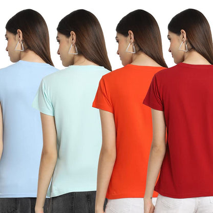 Preneum Womens Cotton Regular Fit Latest Graphic Stylish Printed Short Sleeves Casual T-Shirt || Trendy (Pack 4), Blue & Blue &