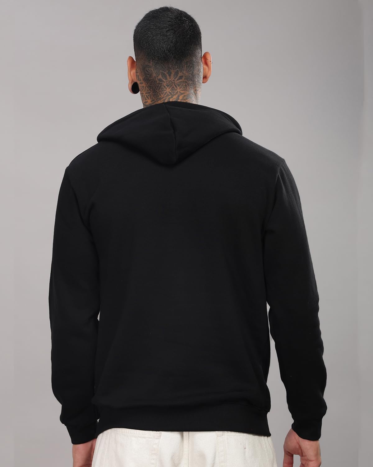 ADRO Men's Cotton Neck Hooded Regular Sweatshirt (H24-BOST-BL_Black, Large