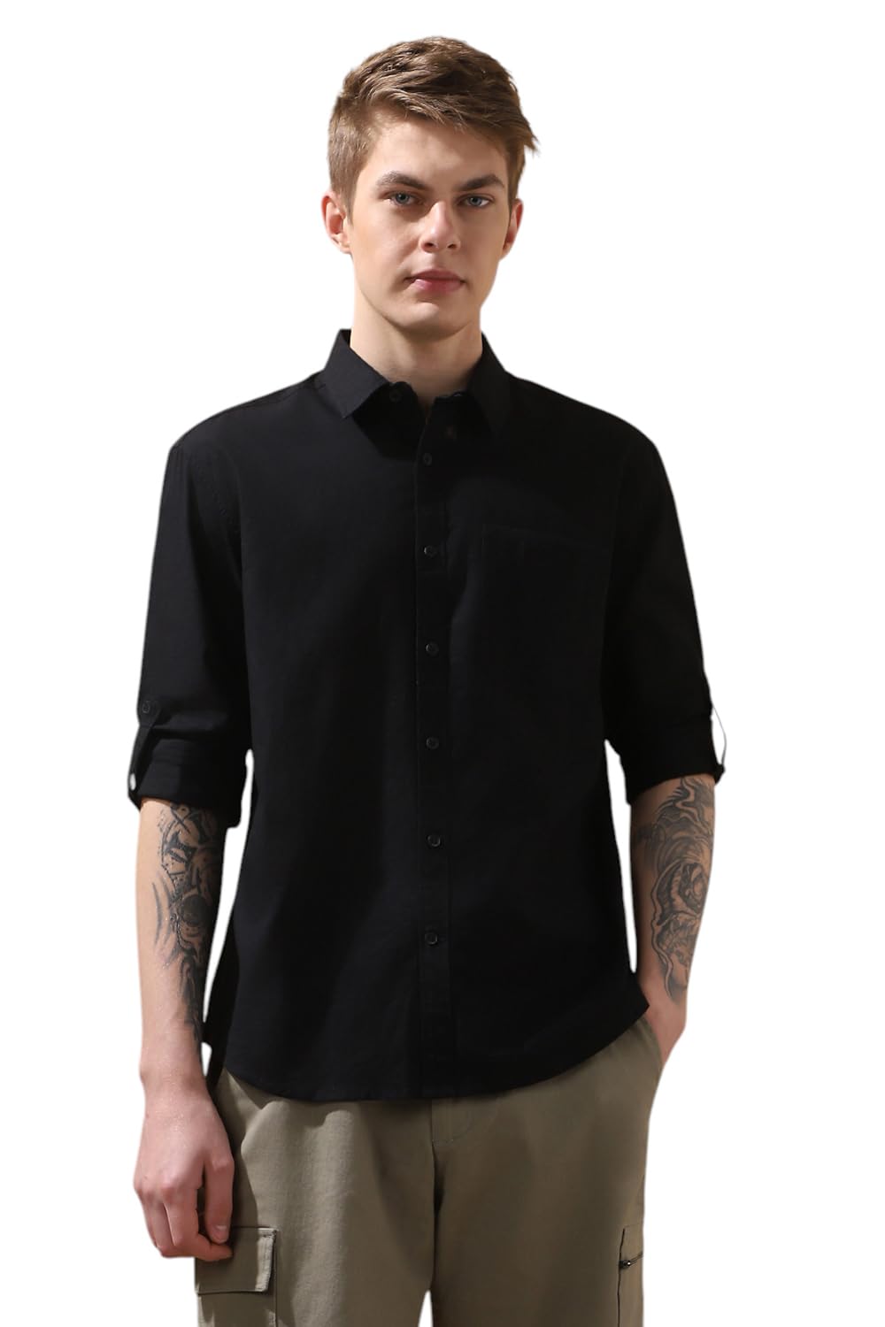 Dennis Lingo Men Regular Fit Black Full-Sleeves Cotton Casual Shirt