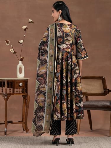 Libas Black Silk Blend Printed Kurta Sets For Women