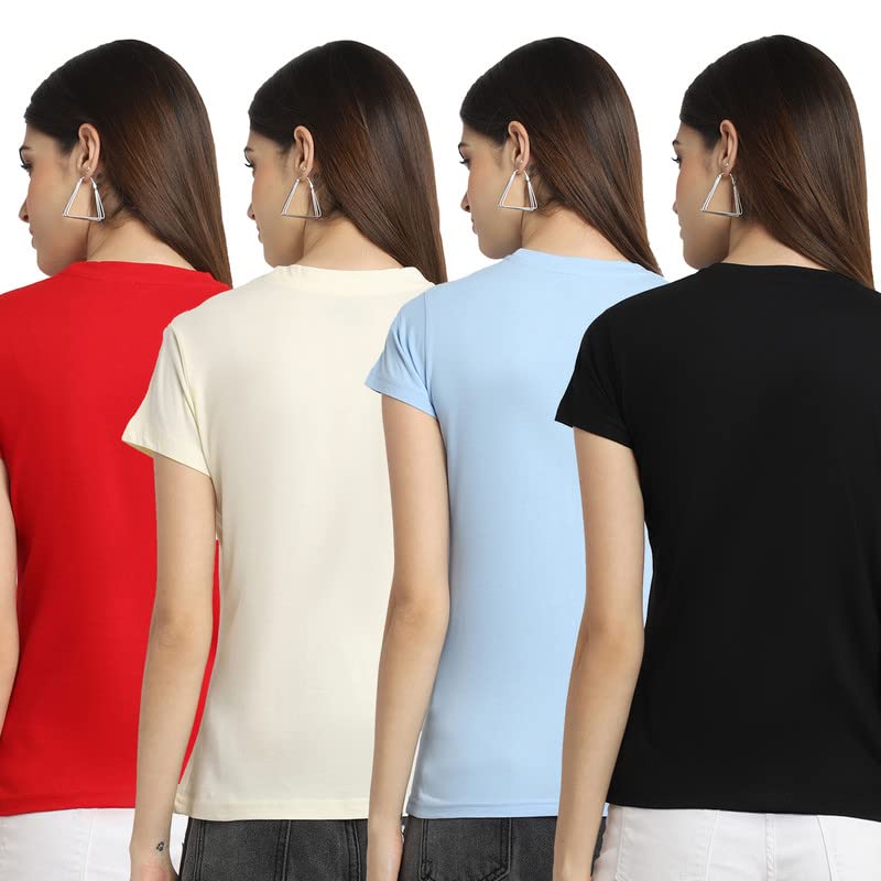 Preneum Womens Cotton Regular Fit Latest Graphic Stylish Printed Short Sleeves Casual T-Shirt || Trending & Style (Pack 4), Red