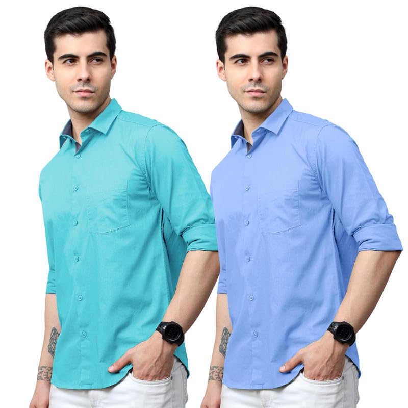 Tee Projekt Cotton Shirt for Men ll Front Pocket Shirt ll Stylish Long Sleeve Shirt ll Soild Regular Fit (Pack of 2)