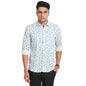 Turtle Men EXCEL Linen Blue Printed Slim Fit Full Sleeve Casual Shirt