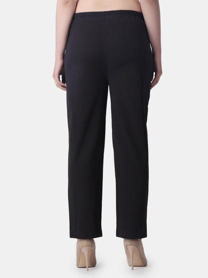 POPWINGS Casual Solid Trousers for Women || Straigh Leg Plain Women Trousers for Summer || Pull On Trousers for Women || Regular