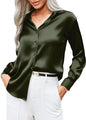 CB-COLEBROOK Womens Soft Satin Silk Button Down Shirts for Women Silky Long Sleeve Work Shirt Dress Blouses Tops (in, Alpha, S,