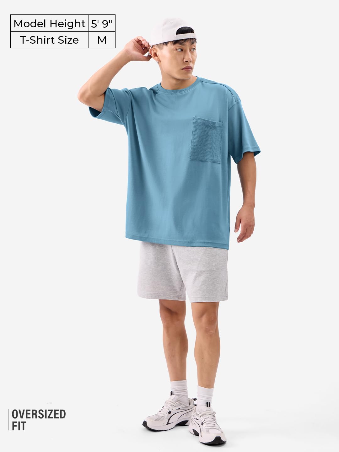 The Souled Store Solids: Arctic Blue Men and Boys Short Sleeves Round Neck Cotton Oversized T-Shirts