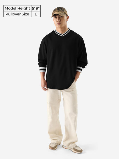 The Souled Store Solids: Black Men and Boys V-Neck Full Sleeve Oversized Fit T-Shirts Oversized Mens T-Shirts Solid Basic Tees