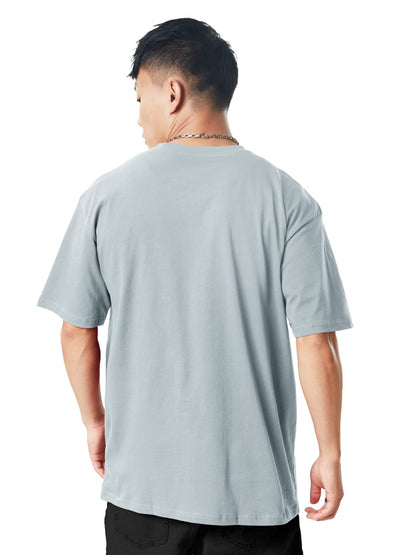 The Souled Store Men Pearl Grey Solid Oversized T Shirts for Men Baggy Off-Shoulder Loose Fit Relaxed Drop Shoulder Half Sleeve