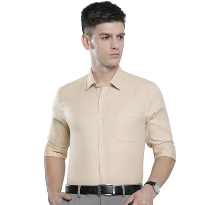 The Indian Garage Co Men Beige Slim Fit Solid Formal Shirt