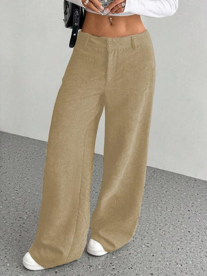 SMOWKLY Womens Aesthetic Cotton-Blend Wide Leg Pants with Pocket || Loose Comfy Elastic Waist Corduroy Textured Casual Work Tro