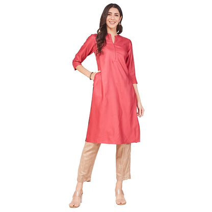 Fabindia WomenS Viscose Silk Solid Regular Kurta (1038026Fuchsia_Fuchsia