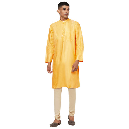 Fabindia Viscose Tussar Dobby Long Kurta (Yellow-10691961)
