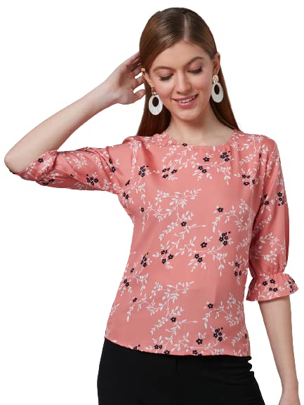 Style Quotient Women Peach and Multi Floral Printed Polyester Smart Casual Top