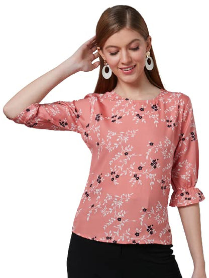 Style Quotient Women Peach and Multi Floral Printed Polyester Smart Casual Top