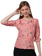 Style Quotient Women Peach and Multi Floral Printed Polyester Smart Casual Top