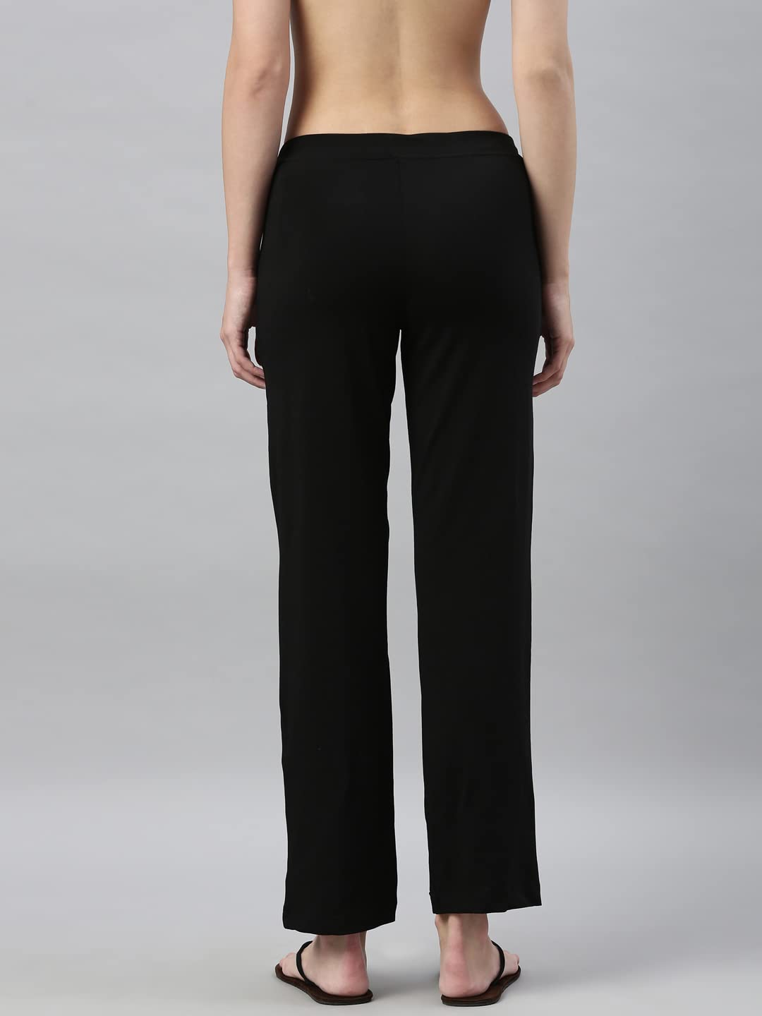 Enamor Essentials Womens Mid Rise Slim Fit Straight Leg Breathable Stretch Cotton Lounge Pants with Drawstring and Invisible Zip