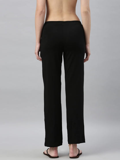 Enamor Essentials Womens Mid Rise Slim Fit Straight Leg Breathable Stretch Cotton Lounge Pants with Drawstring and Invisible Zip
