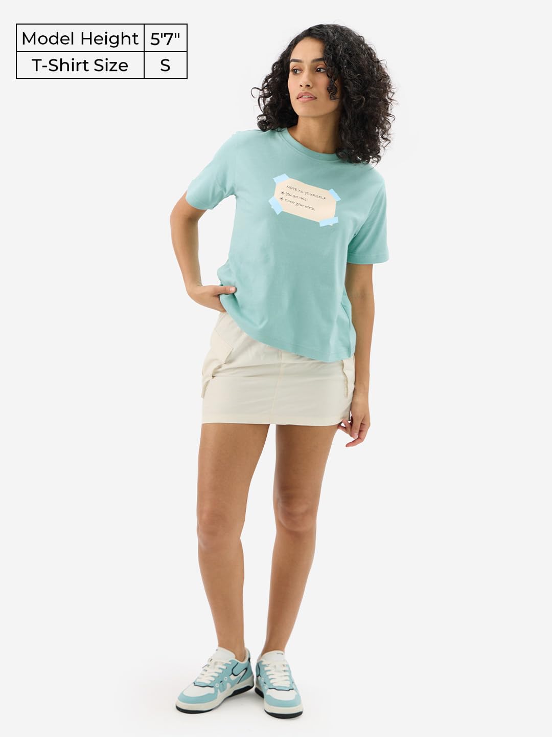 The Souled Store Originals: Sticky Note 100% Cotton Women & Girls Short Sleeve Round Crew Neck Blue Graphic Printed Regular Fit