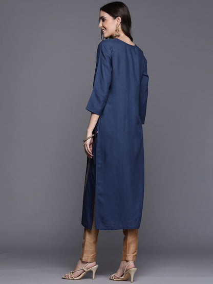 Varanga WomenS Rayon Regular Kurta Set (Vkur309_Navy