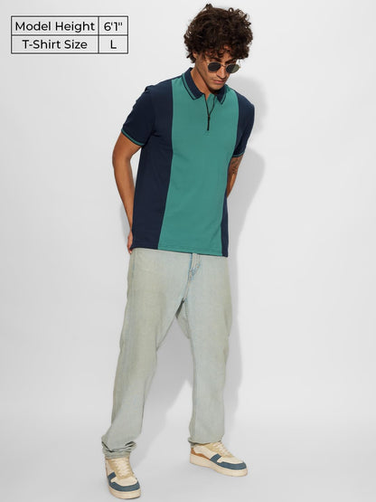 The Souled Store Cadmium Men and Boys Short Sleeves Collared Neck Color Blocked Regular Fit Zipper Polos