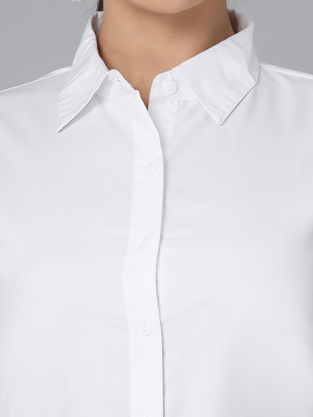 Style Quotient Women White Cotton Blend Formal Short Sleeve Shirt