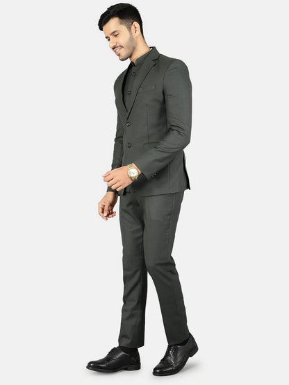WINTAGE Mens Polyester Cotton Plain Green Three Piece Suit : 42/ L