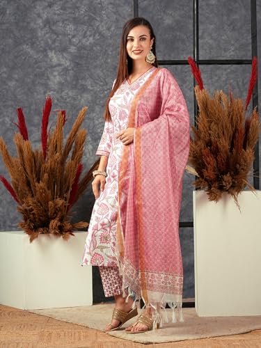 ANNI DESIGNER Women Cotton Blend Casual Style Kurta With Pant & Dupatta