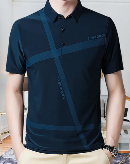Eyebogler MenS Trendy Polo Neck Half Sleeves Teal Blue Printed T-Shirt