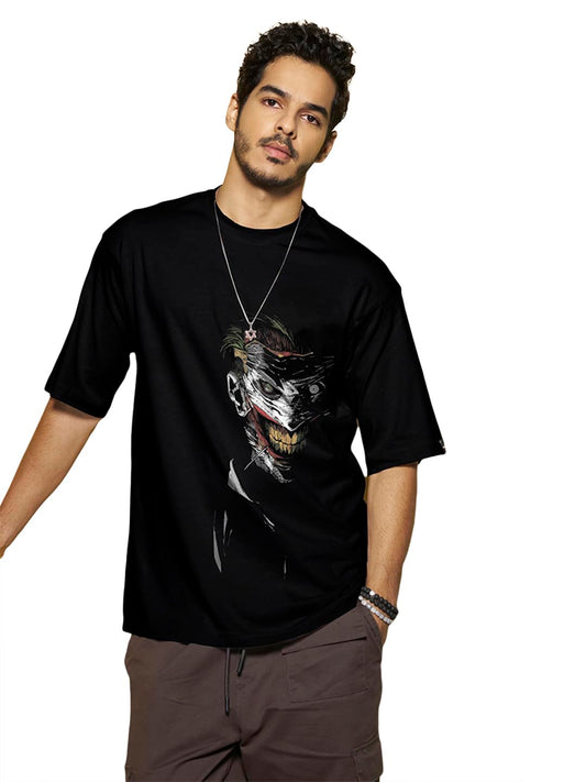 Bewakoof Official DC Comics Merchandise X Mens Why So Serious Man Graphic Print 100% Cotton T-Shirt - Oversized Fit, Round Neck
