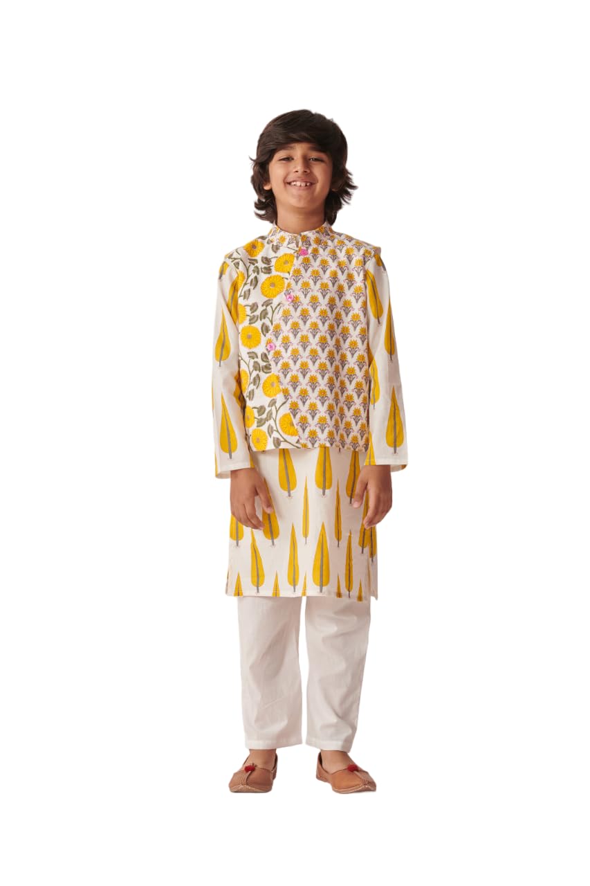 Pspeaches Boys Floral Printed Regular Kurta With Pyjamas (5-6Years)