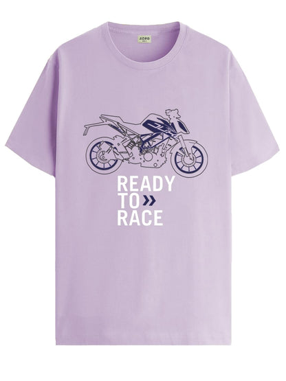 ADRO Men's Biker Design Printed 100% Cotton T-Shirt - Regular Fit, Printed T-Shirts for Men (RN24-KTM-PU_Purple)