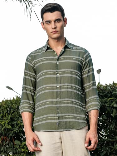 Thomas Scott Mens | Stripes | Long Sleeve | Spread Collar | Premium Polycoton Material | Slim Fit | Casual | Shirts for Men(TS1