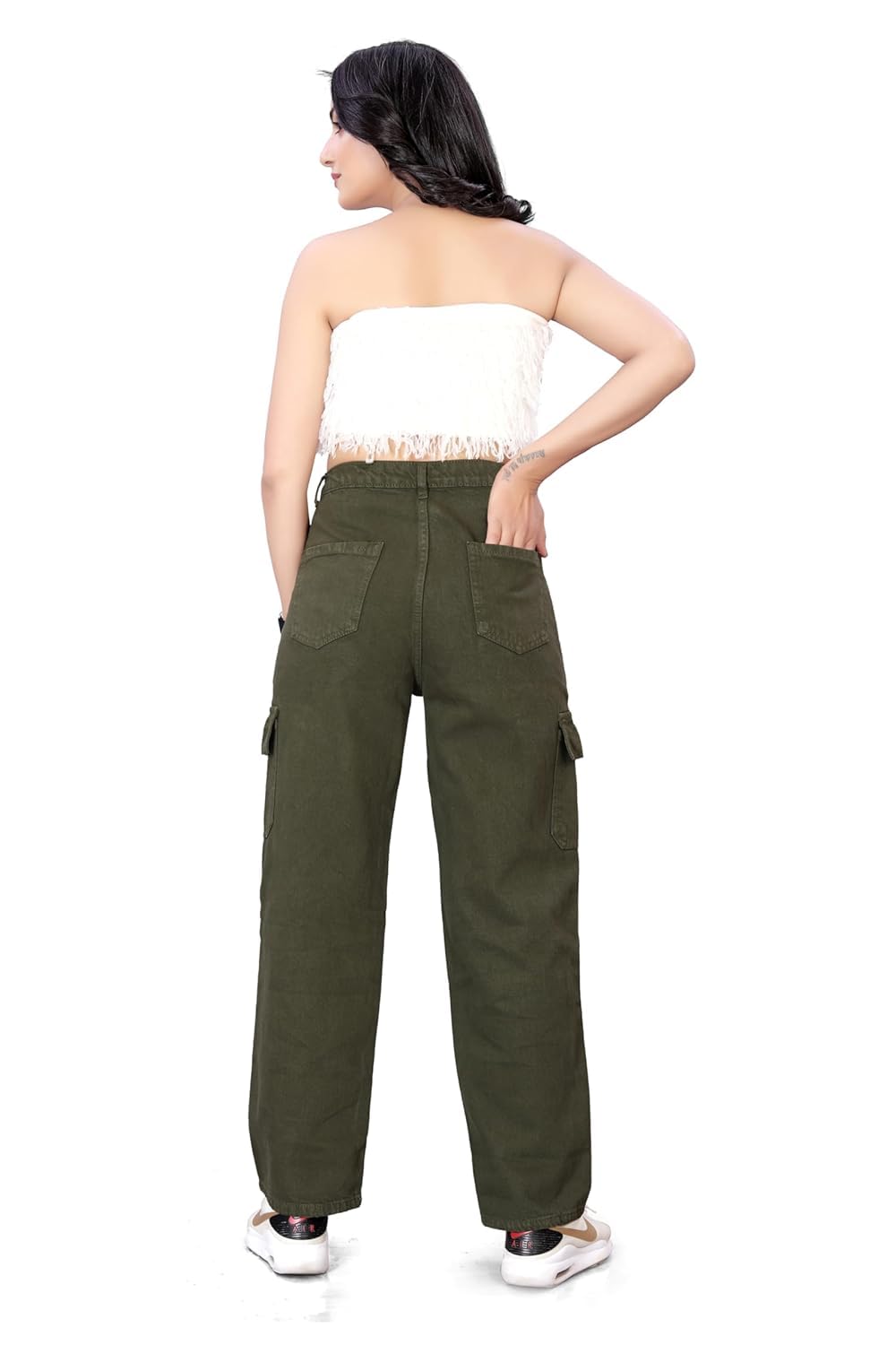 ELLITI Womens 6 Pocket Regular Fit High Rise Relaxed/Boyfriend Fit, Wide Leg, Bell Bottom, Pure Denim Ankle Length Jeans Pants