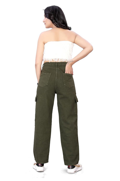 ELLITI Womens 6 Pocket Regular Fit High Rise Relaxed/Boyfriend Fit, Wide Leg, Bell Bottom, Pure Denim Ankle Length Jeans Pants