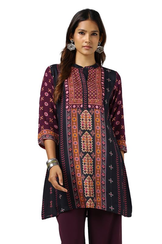 Soch Womens Black Viscose Muslin Ethnic Motifs Tunic