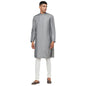 Fabindia Men's Grey Silk Embroidered Slim Fit Long Kurta