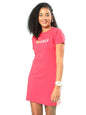 Juneberry Women Crew-Neck Typographic Print T-Shirt Viva Magenta Dress With Front Slit And Contrast Tape (Xxl)