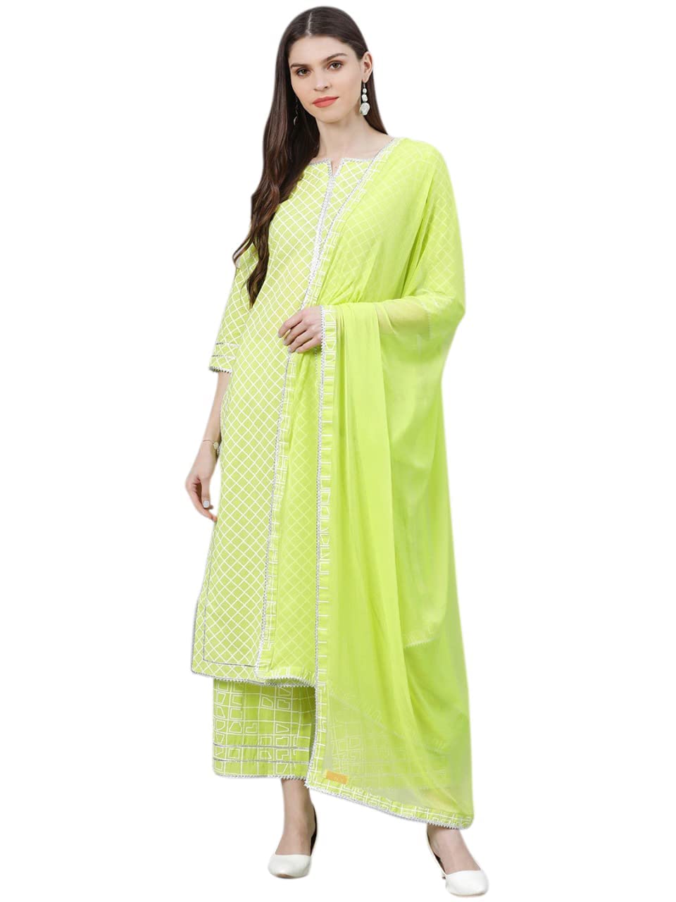 ANNI DESIGNER Womens Cotton Blend Printed Straight Kurta with Palazzo & Dupatta (RUST-PARROT-Jan13_S_Light Green_Small)