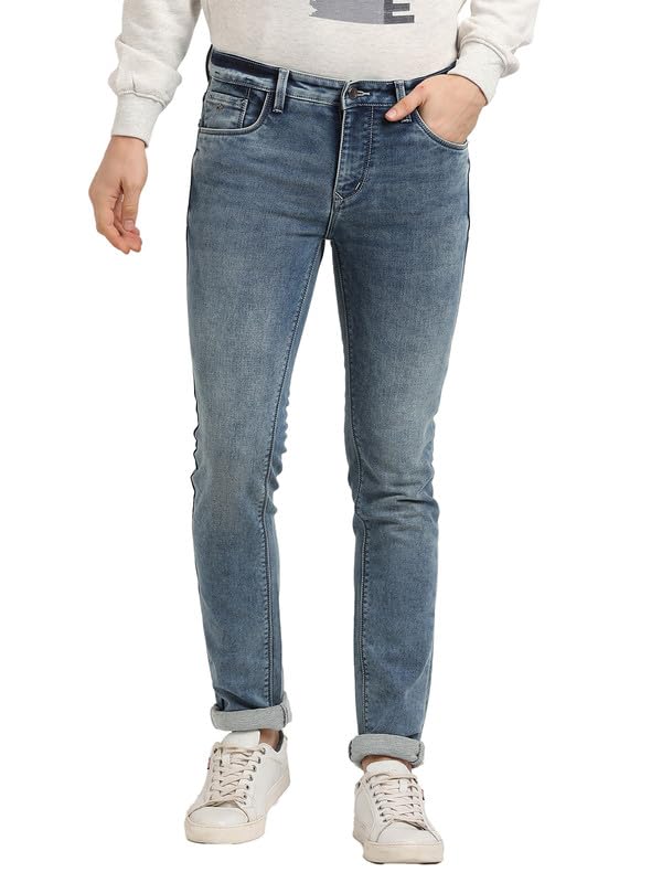 Turtle Men Cotton Stretch Solid Narrow Fit Light Blue Jeans