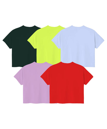 Kyda Kids 100% Cotton Crop Top For Girls - Printed Half Sleeve Stylish Tshirt, Regular Fit Tops For Girl (Pack Of 5) Multicolour