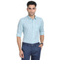 Turtle Men Cotton Linen Sky Blue Printed Slim Fit Full Sleeve Formal Shirt