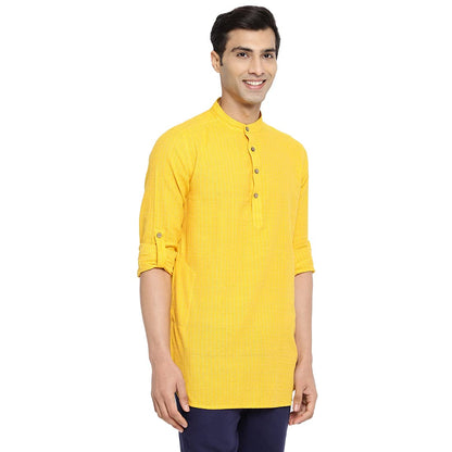 Fabindia MenS Cotton Dobby Slim Kurta (102895301_Yellow