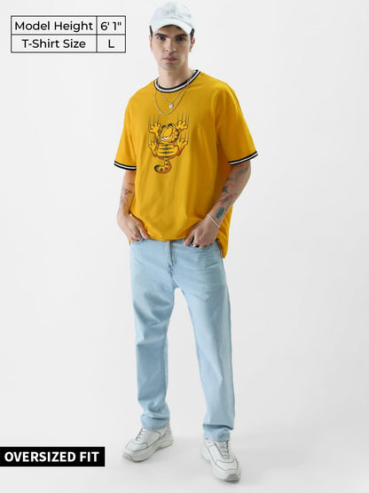 The Souled Store|Garfield Clingy Round Neck Mens and Boys T-Shirt|Graphic Printed Half Sleeve|100% Cotton Oversized|Yellow Color