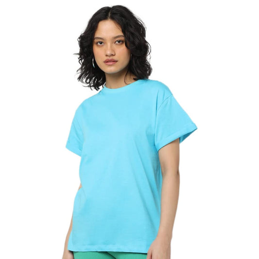 Bewakoof WomenS Polar Bear Home Solid Blue Round Neck Half Sleeve T-Shirt