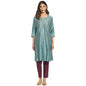 Fabindia Women Cotton Silk Embroidered Knee Length Kurta Blue